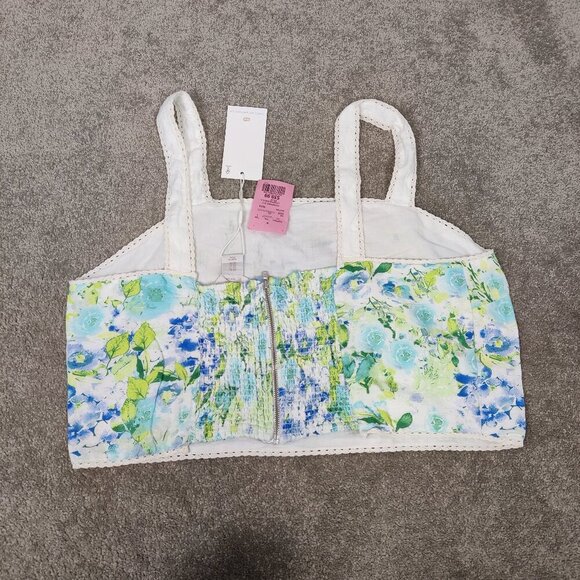 NEW Caroline Constas Women's Crop Top Size XL Linen Cotton White Watercolor Boho - Picture 4 of 7